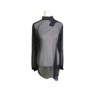 Vintage Kellé Sheer Black Mesh Tunic Top Small Adult – Rhinestone Collar Floral